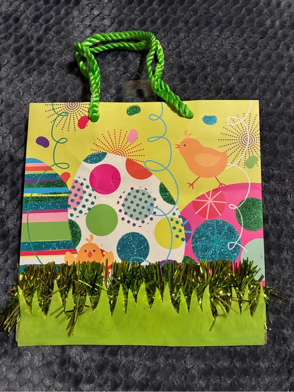 Papyrus Yellow Green Glitter Easter Gift Bag with Multicolor Dots